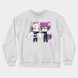 Cute Chibi style Kawaii Anime Girl and Boy Couple and Hearts Crewneck Sweatshirt